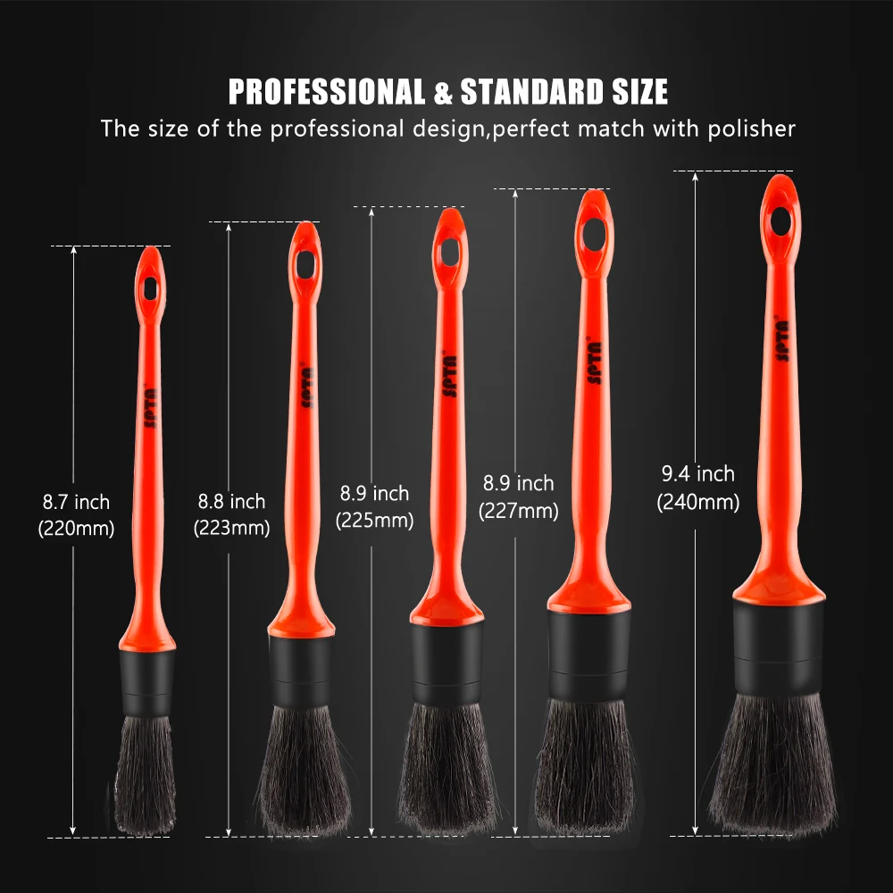 Set Di 4 Spazzole Per Dettaglio Auto – Setole Di Cinghiale, Morbide E Dure, Per Interni/Esterni, Cerchi, Sedili, Griglie