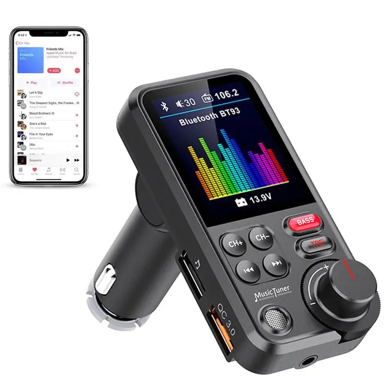 

FM Transmitter Car MP3 Player TF Card U Disk Playback QC3.0 Car Charger Handsfree BT 5.0 Car Kit FM Modulator With Color Screen
