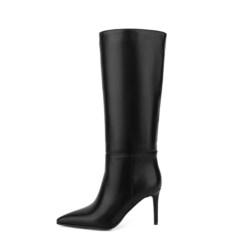 

Slip-On Solid Color Women's Mid Calf Boots Sexy Pointed Toe Thin Heels FashionWomen Boots Hand-made Soft Leisure Botas Femininas