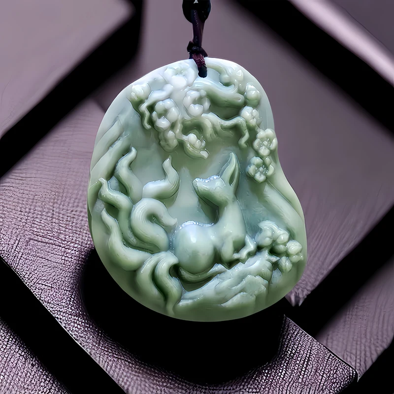 

Natural Real Jade Nine Tailed Fox Pendant Necklace Carved Jewelry Stone Luxury Gifts for Women Men Gift Fashion Vintage Chinese