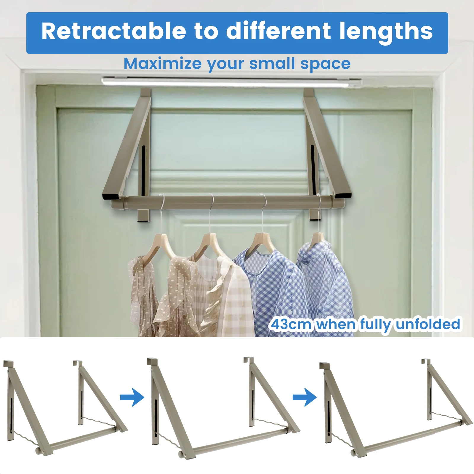 Foldable Over The Door Drying Rack Expandable Clothes Hanging Rack Travel Bedroom Bathroom Clothes Towel Bar Space Saving