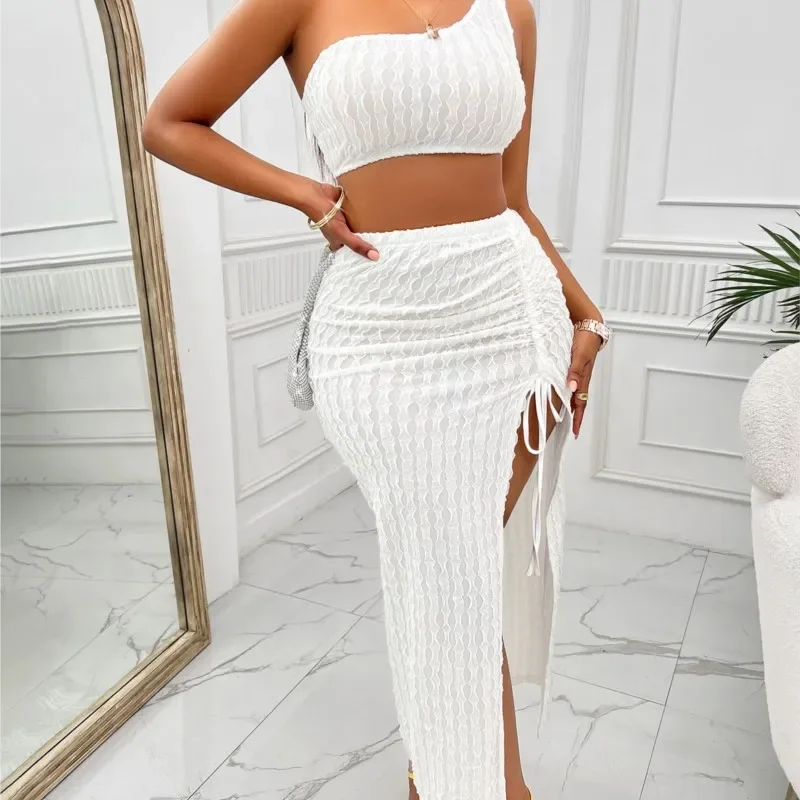 Cover Up for Swimwear Women Summer Beach Dress Clothes New Wear 2023 Solid Color Oblique Split Set Polyester Kaftan Bath Swim