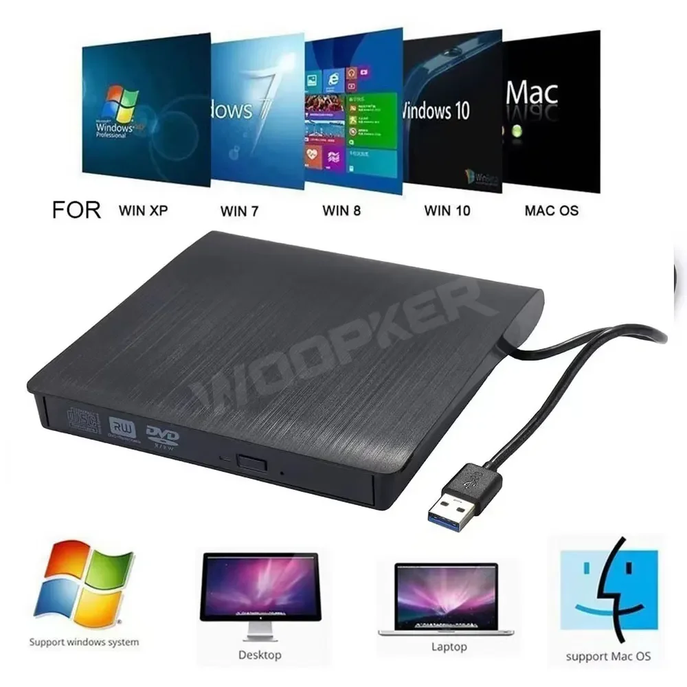 External DVD-RW Player CD DVD Burner USB 3.0 Drive Reader for PC Laptop Desktop Mac Windows Linux for iOS