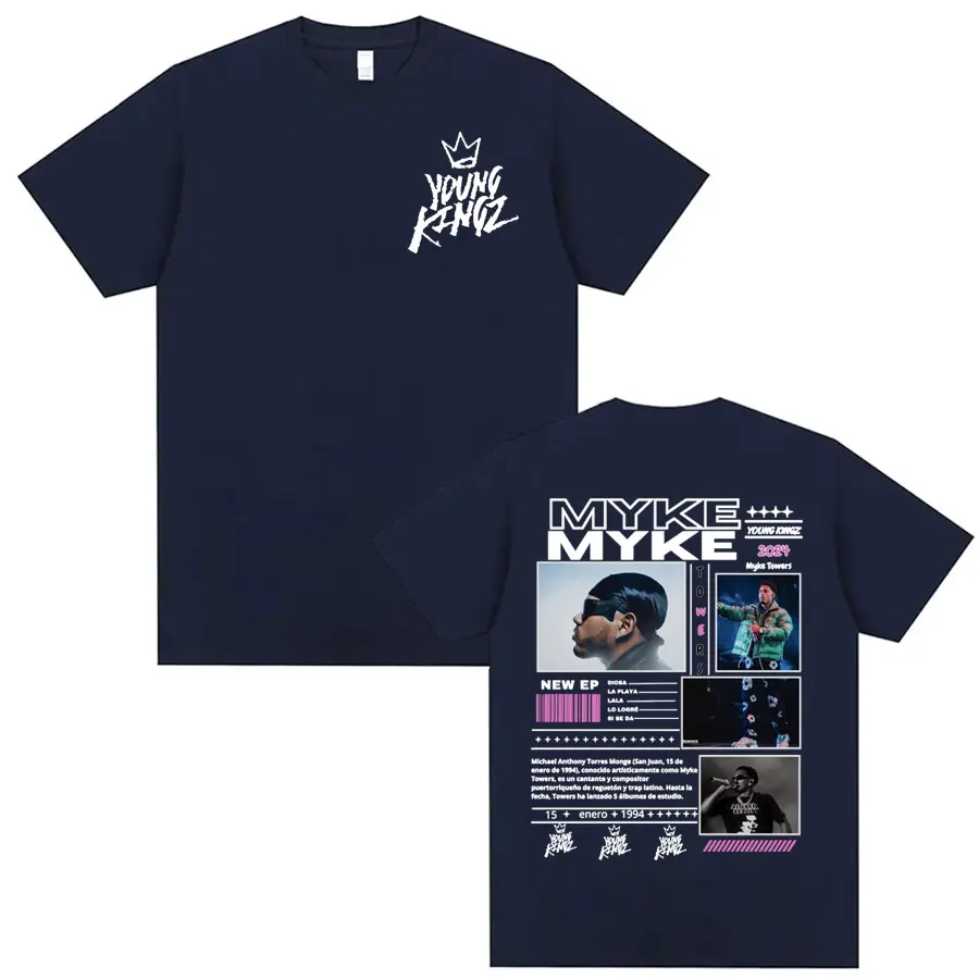 Rapper Myke Towers Young Kingz Album Graphics T Shirts Men Women Fashion Vintage Hip Hop T-shirt Casual Cotton Oversized T Shirt 2