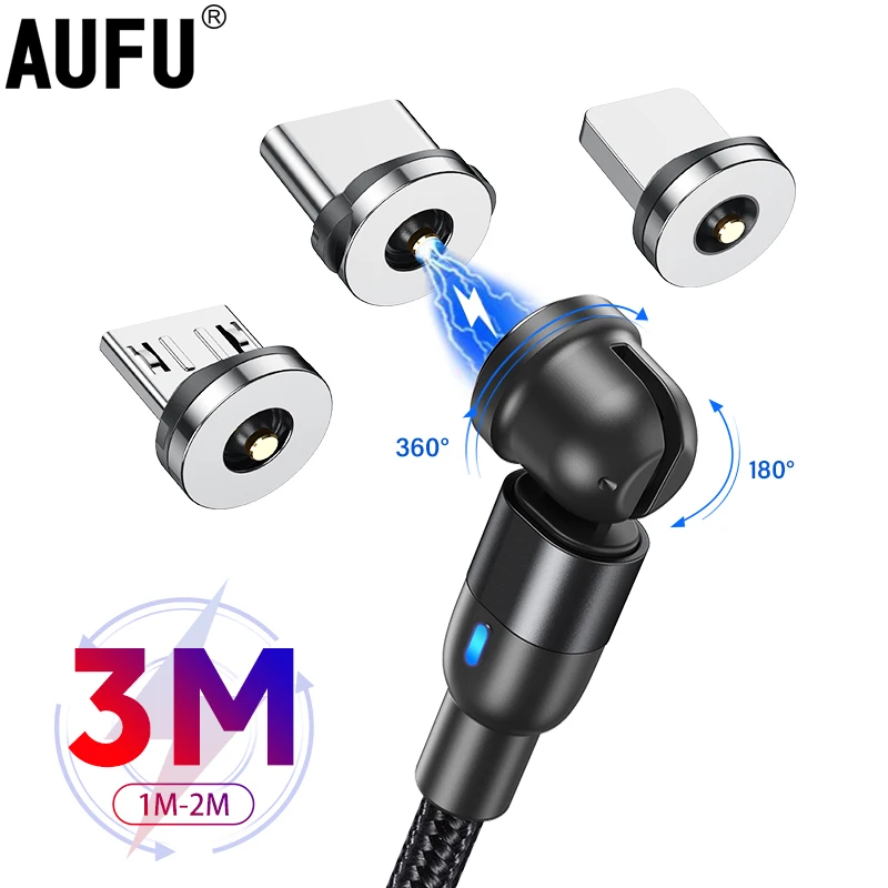 AUFU Magnetic Charging Cable USB Micro Type C Cable Magnet Charger Nylon Braided Cord Mobile Phone Cable For iPhone Samsung