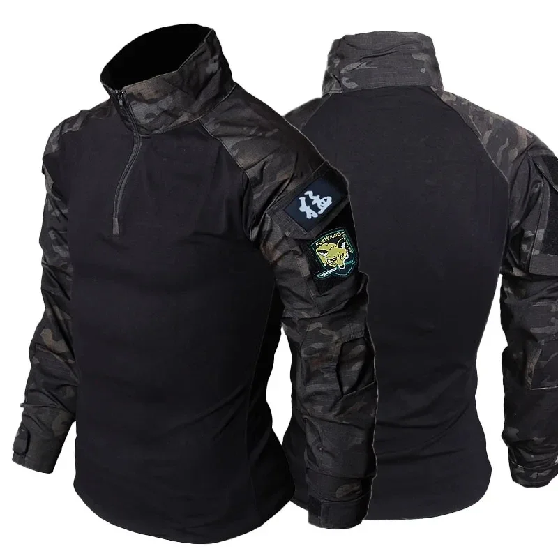 Military Uniform Hunting Men Army Soft Shell Hooded Jacket+Breathable Long Sleeve Swat Tshirts+Multi-pocket Pants Cargo Suits 2