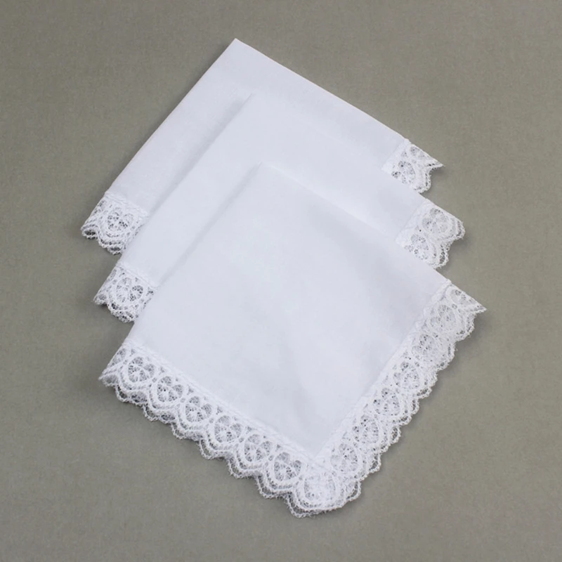 White Hankie Women Handkerchiefs Cotton Lace Trim Super Soft Washable Hanky Chest Towel Pocket Lace Trim Handkerchiefs