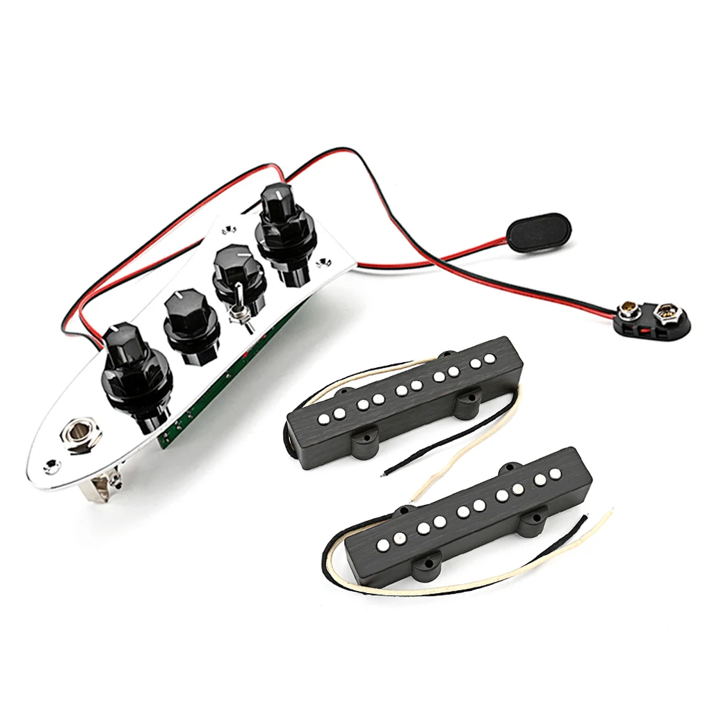 

Wired Bass Control Plate Bass Pickup Neck/Bridge And Loaded Wired Control Plate Open Alnico 5 Jazz JB with Black Knobs Set