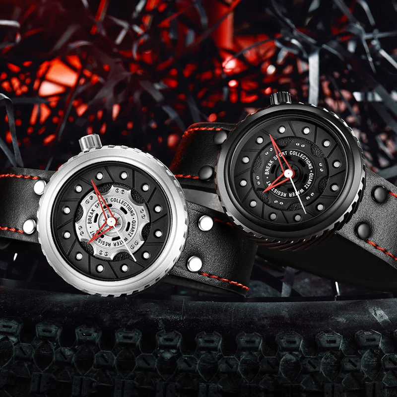 BREAK Top Luxury Men Sports Quartz Watch Rubber Strap Casual Fashion Passion Waterproof Geek Creative Gift Wristwatch for man