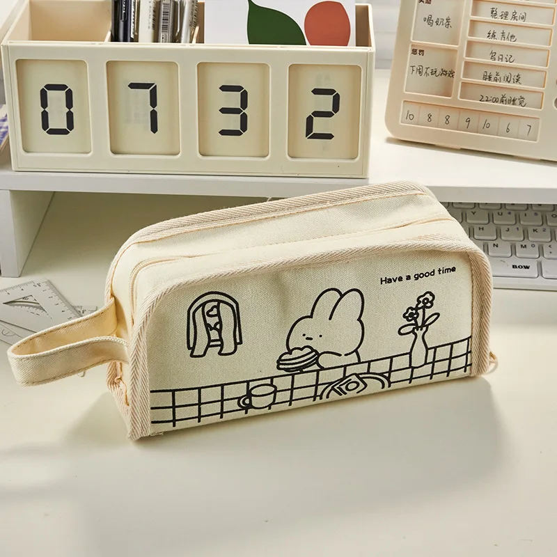 

Kawaii Little Bear Cartoon Style INS Fashion Big Storage Pencil Bag Canvas Pen Cases 22*10*7cm School Office Stationery Gift