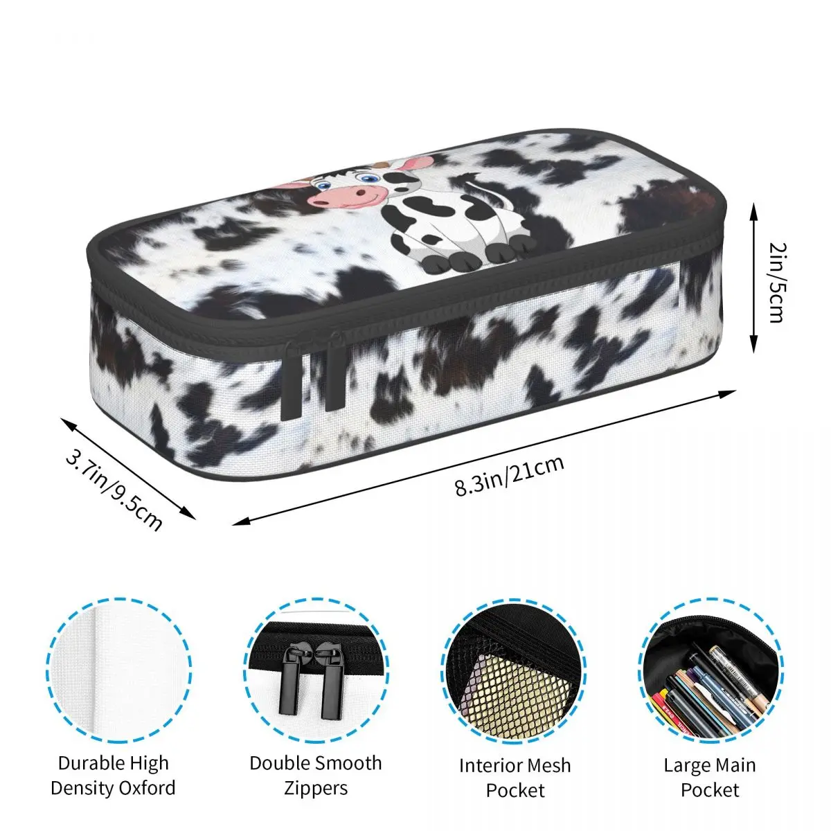 Pencil Cases Kawaii Brown Spotted Cowhide Pattern Animal Skin Leather Texture Large Capacity Pen Bag Box Stationery