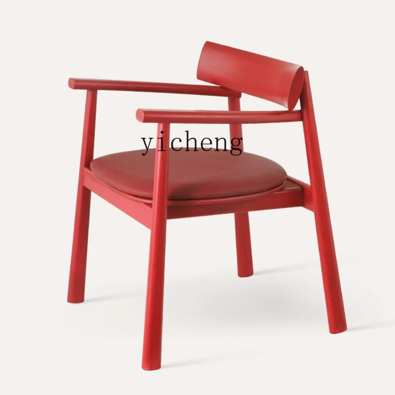 

Кожаный обеденный стул из массива дерева Xl, итальянский ресторан, китайский красный минималистский индивидуальный стул