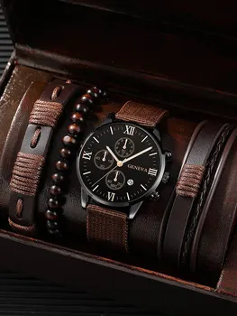 3 шт., Мужские кварцевые часы с календарем