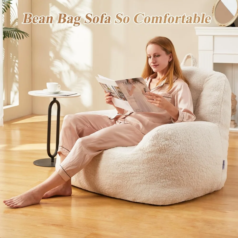 Bean Bag Chair Sherpa Bean Bag Lazy Sofa for Adults with High Density Foam Filling Modern Accent Chairs Comfy Chairs
