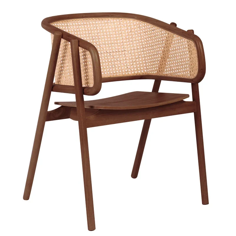 

Nordic Solid Wood Rattan Dining Chair Ins Home Armrest Back Desk