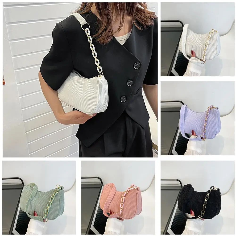 Fashion Vintage Women Handbags Corduroy Underarm Bag Clutch Casual Zipper Bags Female Shoulder Women Handbag W9L0