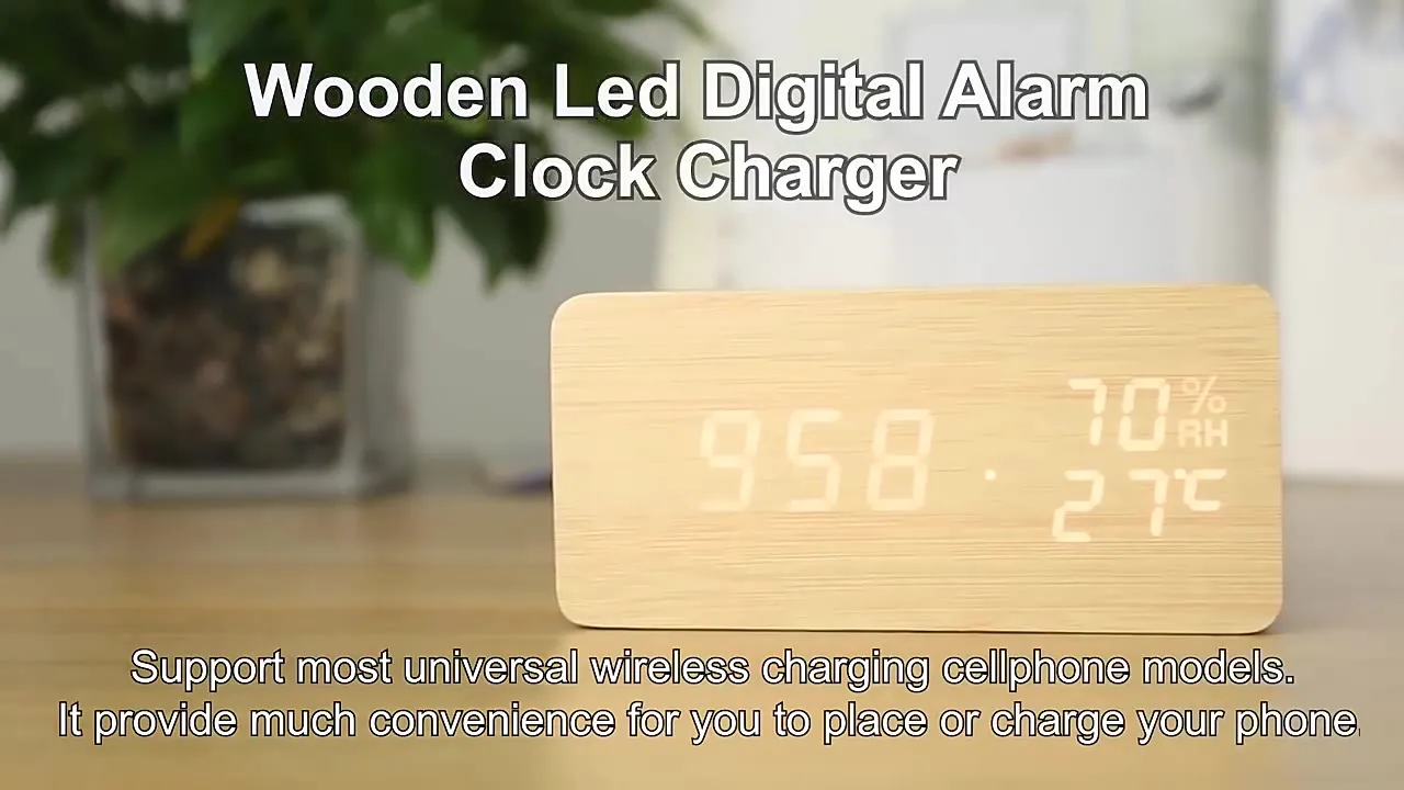 새로운 나무 디지털 알람 시계 블루투스 스피커 무선 충전, Led 온도 습도 디스플레이 사운드 제어 기능 - AliExpress