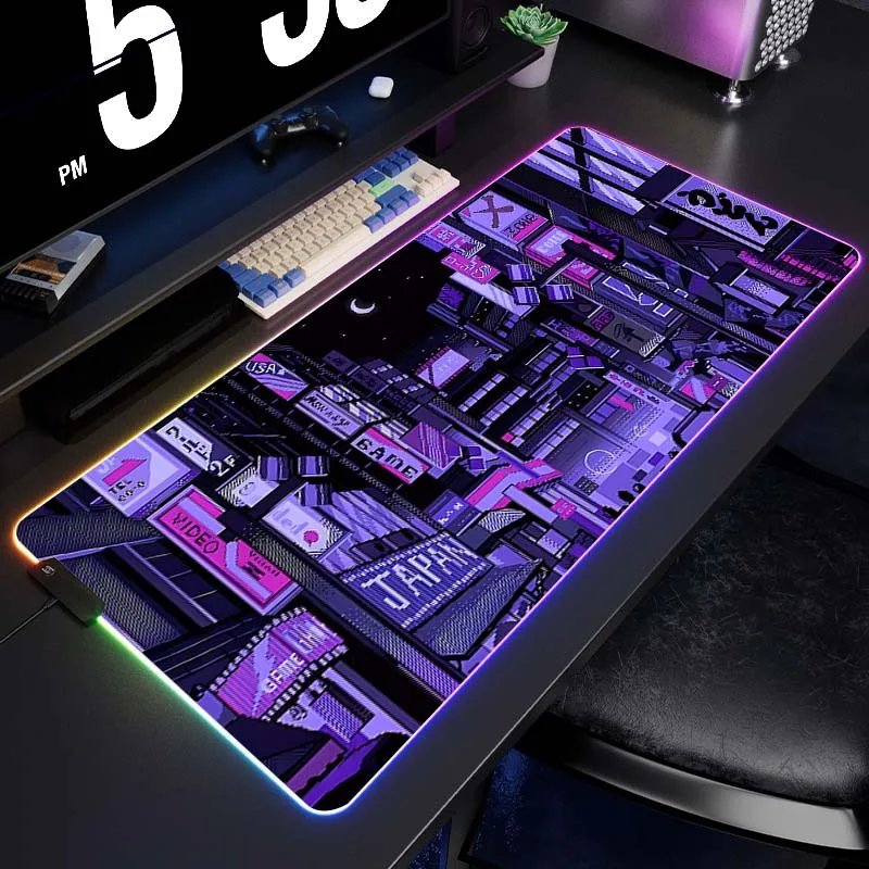 

LED Colorful Neon Gaming Mouse Pad RGB Computer Gamer Mousepad Lock Edge Oversize Mouse Mat Game Accessories Keyboard Soft Pads