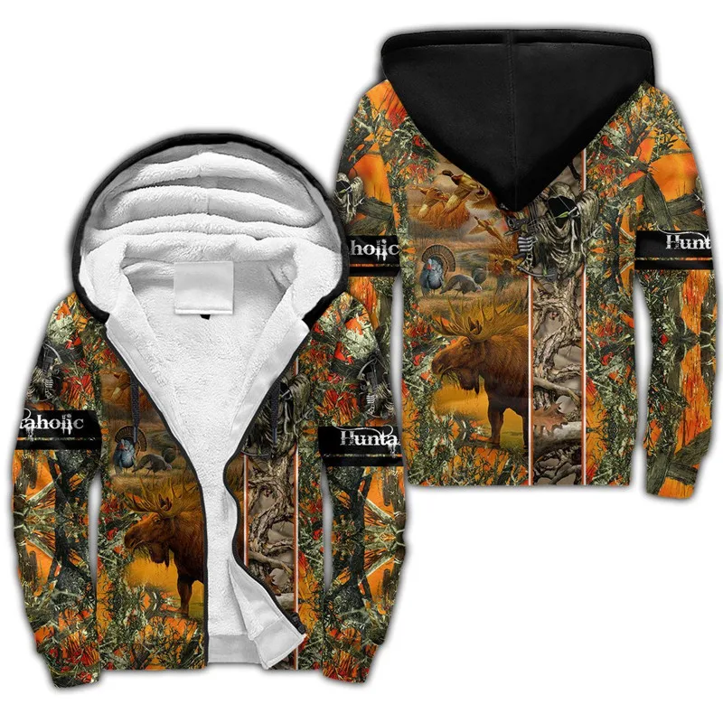 

Fashion Deer 3D Print Winter Thickened Zip Hoodie Unisex Casual Hoodie Sportswear Warm Wool Jacket Wb003