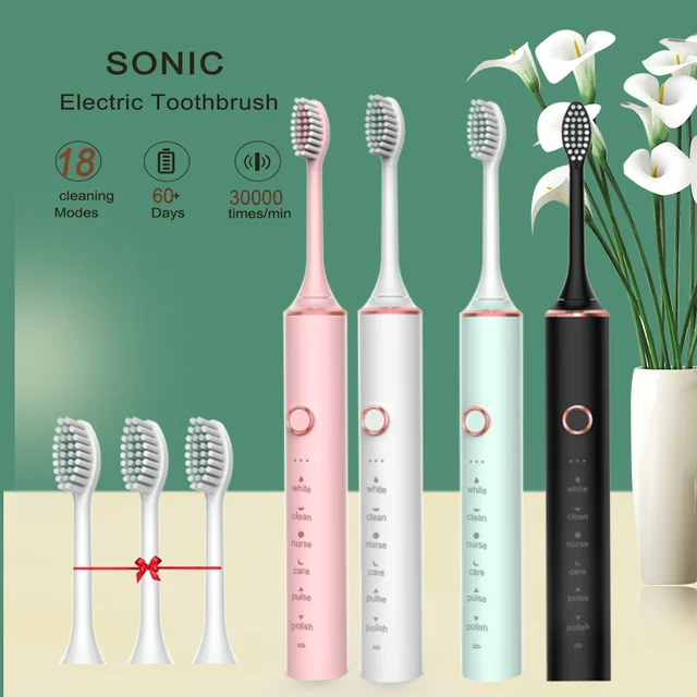 N100 Adult Timer Brush 6 ModeSonic Electric Toothbrush USB Charger Rechargeable Tooth Brushes Replacement Heads Set Valentine 1