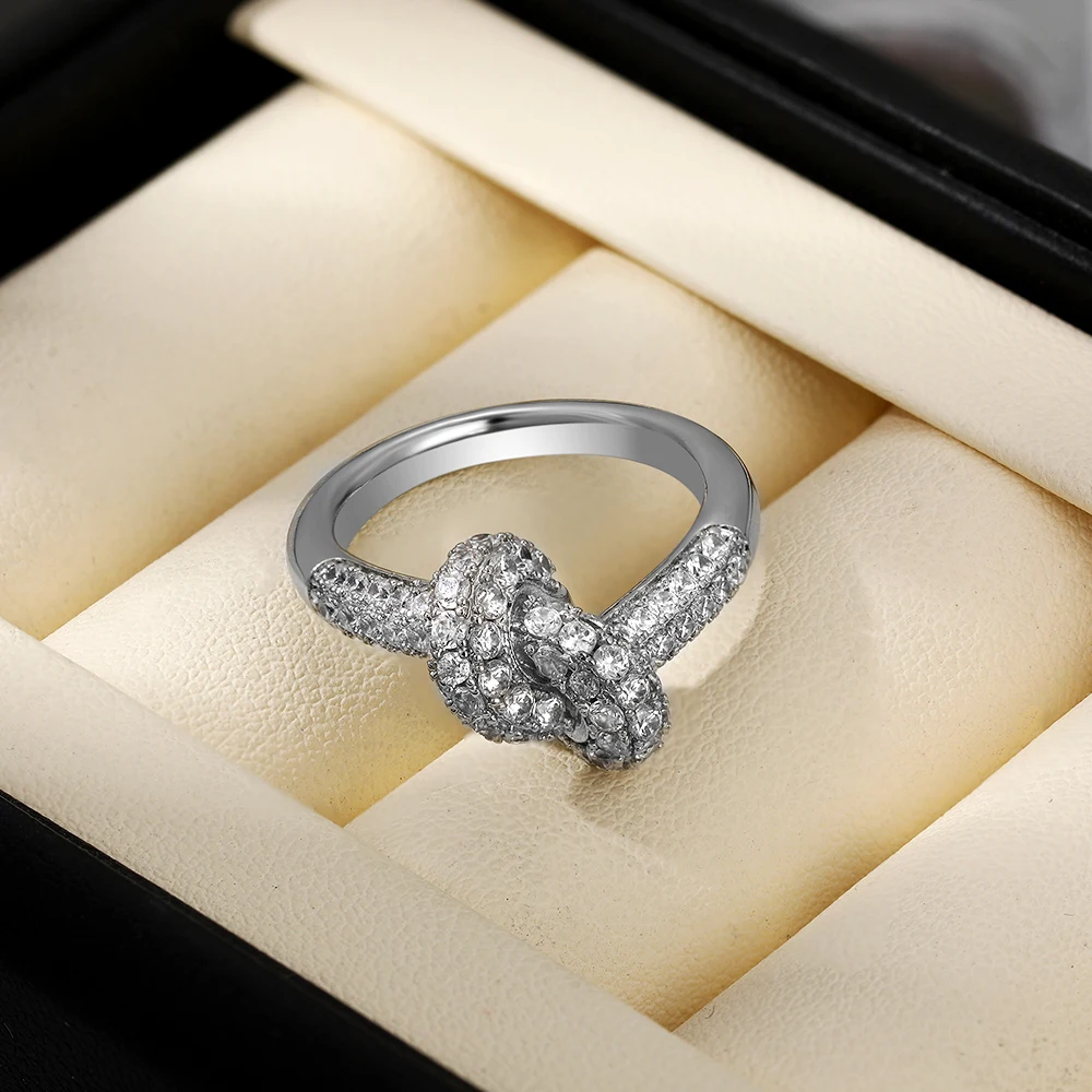 Zircon Intersection Ring Classic Design Style Stainless Steel Waterproof Anti Fading Geometry Lady Jewelry Gift