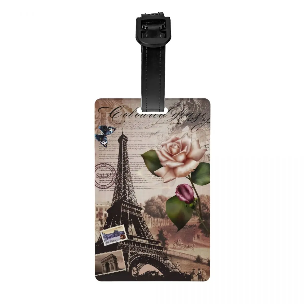 

France Paris Eiffel Tower Luggage Tag Custom Flower Pink Baggage Tags Privacy Cover Name ID Card