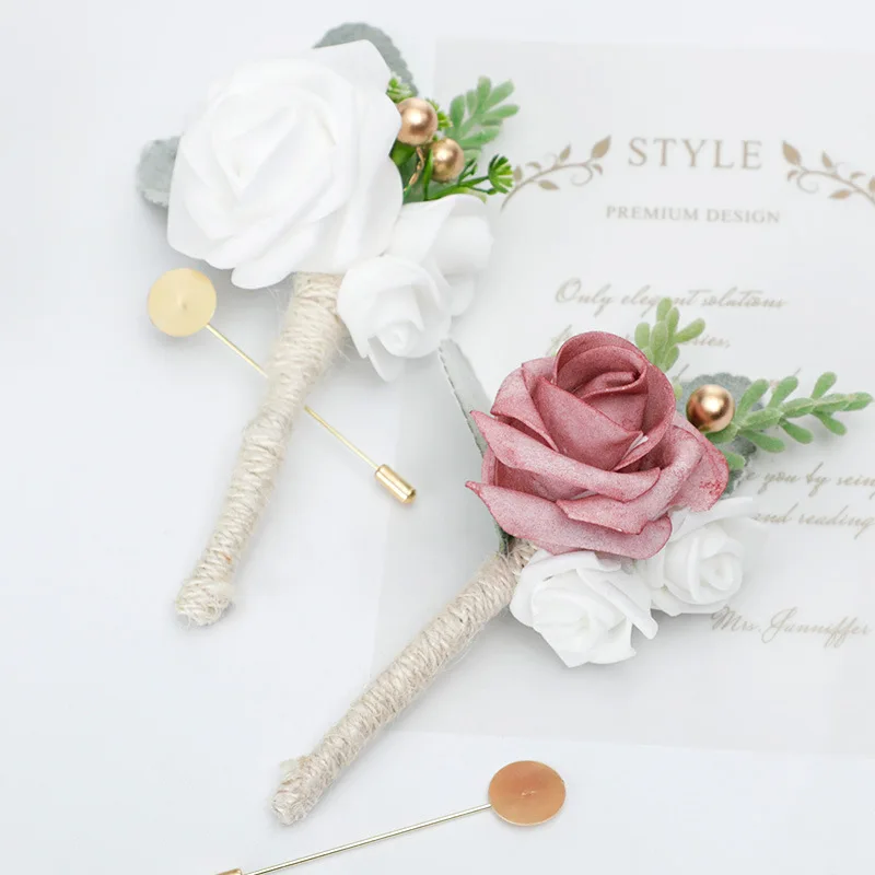 

Men's Wedding Boutonnieres Rose Flowers Marriage Brooch Pins Groomsmen Party Accessories