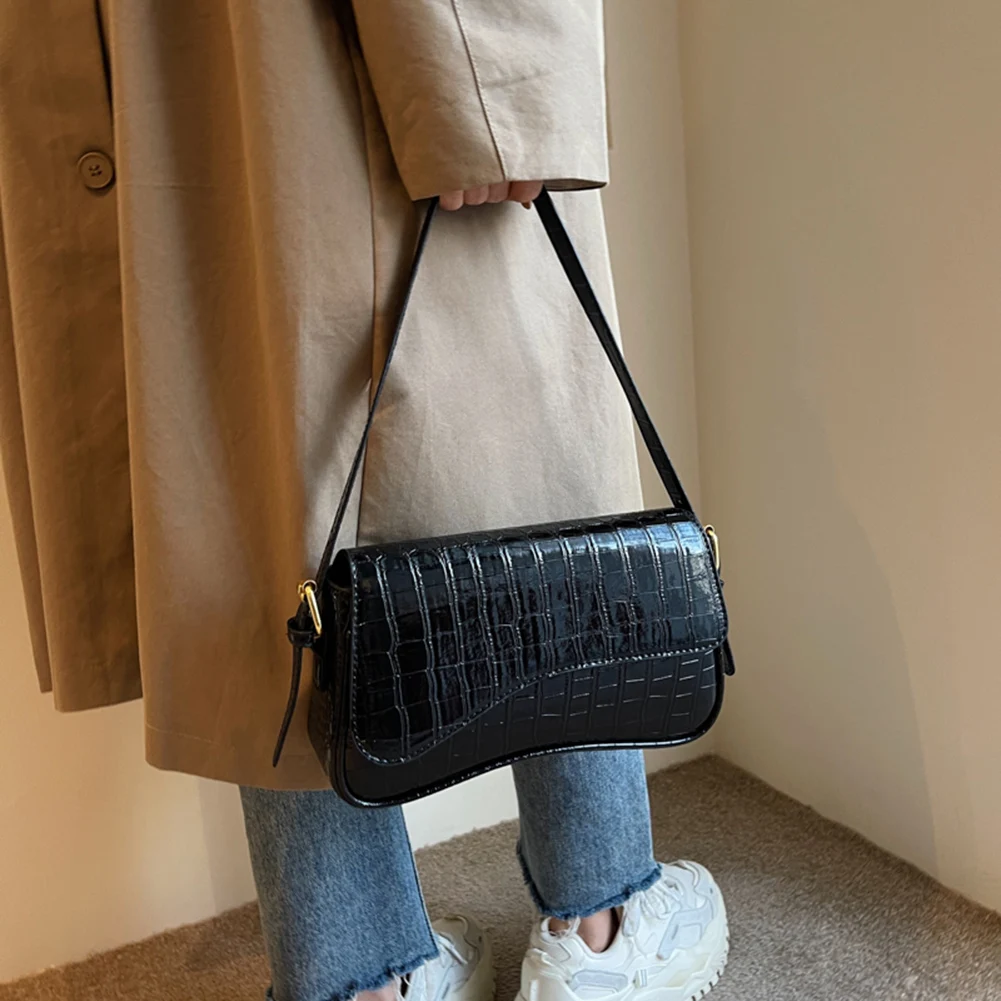 PU Leather Women Single Shoulder Bag Solid Color Vintage Satchel