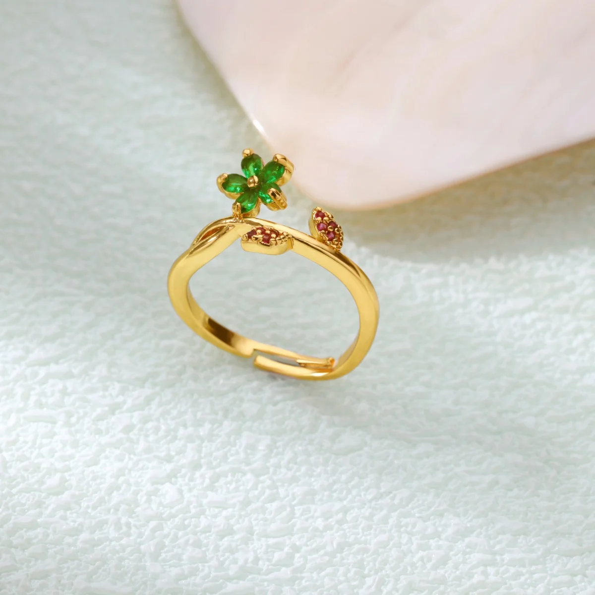 Zircon Green Flower Leaf Rings For Women