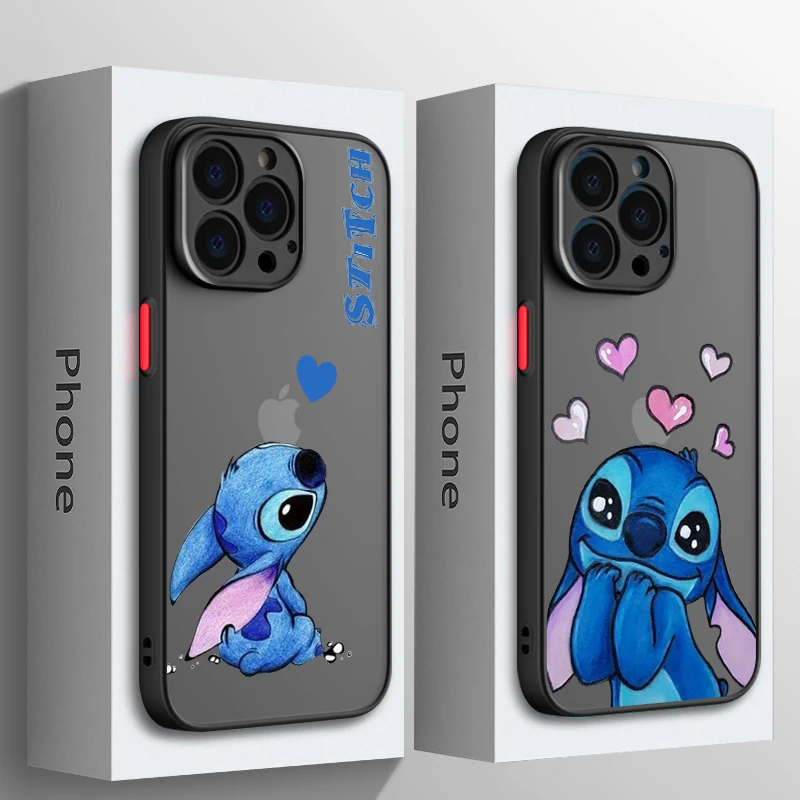 

Cute Anime Stitch Baby For Apple iPhone 15 14 13 12 11 Mini Pro Max 8 7 6S 6 XR X XS Plus Frosted Translucent Phone Case Cover