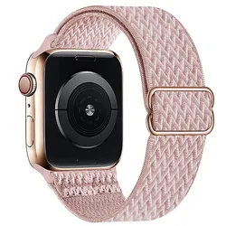 Durable Nylon Elastic Strap for Apple Watch - Versatile Size Options, Stylish and Comfortable Design (Wave Rose pink 3)