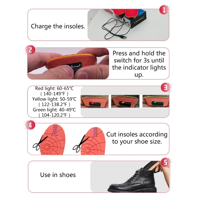 Adjusted Temperature Wireless Foot Warm Electric Heated Insoles Wireless Rechargeable Shoe Pad for Walking Camping
