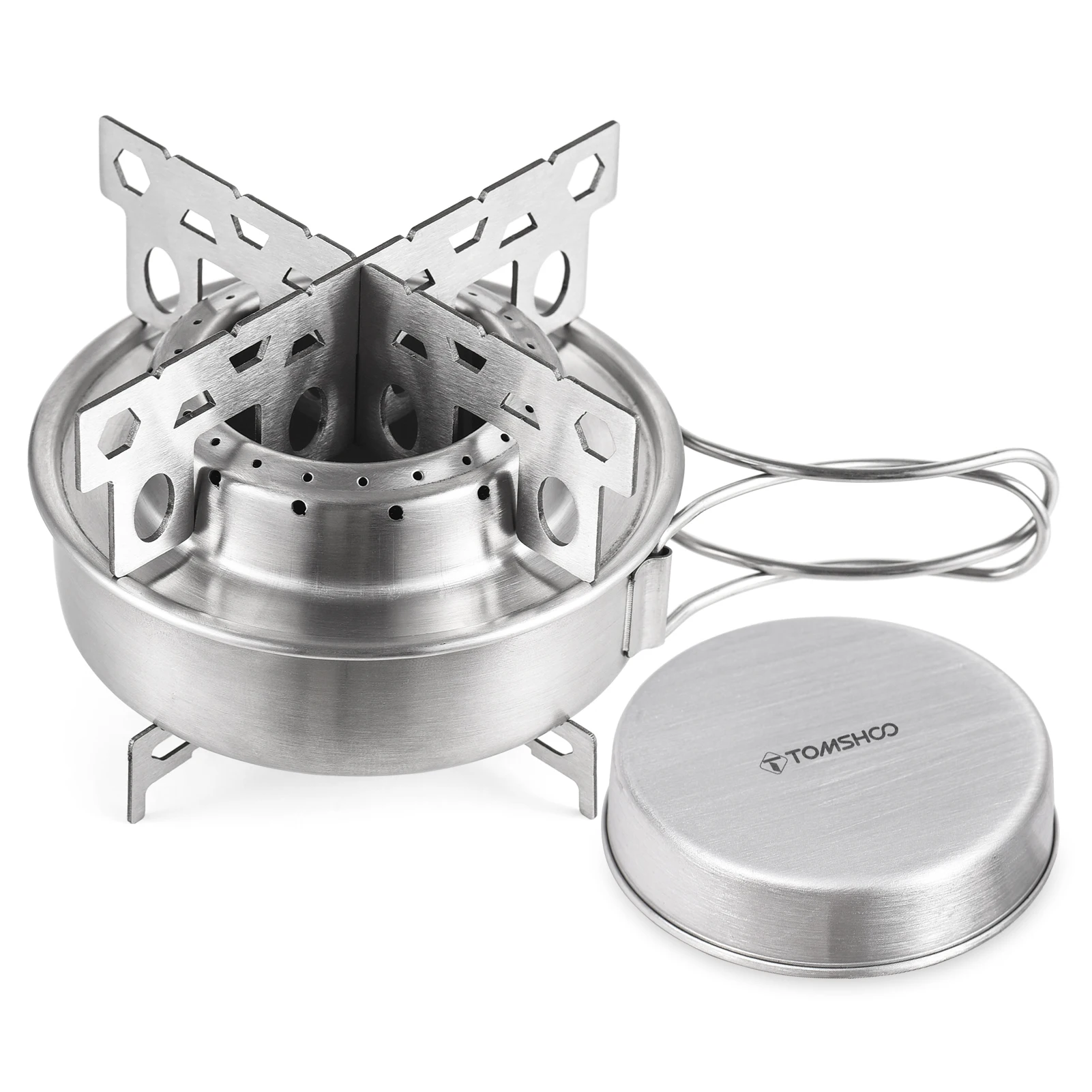 Tomshoo Portable Mini Titanium Alcohol Stove w/ Lid Cross Stove Stand Rack  Outdoor Camping Hiking Backpacking Stove Survival