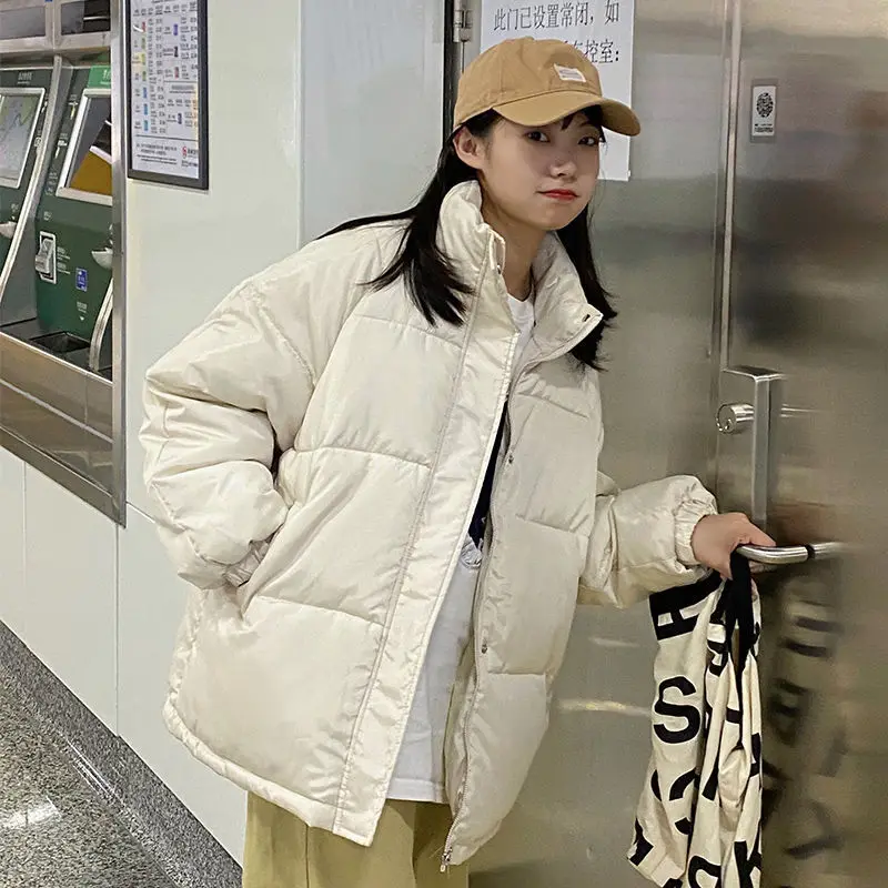 Loose Stand-up Collar Hooded Over The Knee Large Size Mid-length Bread Coat Cotton-padded Jacket Women Winter Thick Large Size Loose Jacket