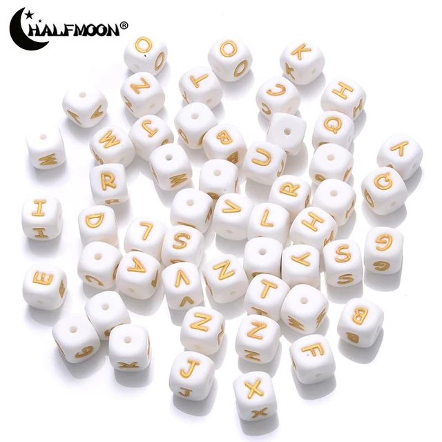 12mm Silicone Letter Beads Square Silicone teething Beads Charactered with  Alphabet Star Heart