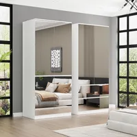 Large Mirror Wardrobe Armoire with Drawers 63" Wide Wardrobe Armoire Closet with Glass Full Length Mirror Doors Drawers 1