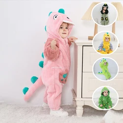 Lovely Dinosaur Newborn Baby Girl Clothes Bodysuit Plush Soft Warm Toddler Jumpsuit Halloween Kid Infant Pajamas Overalls Zipper