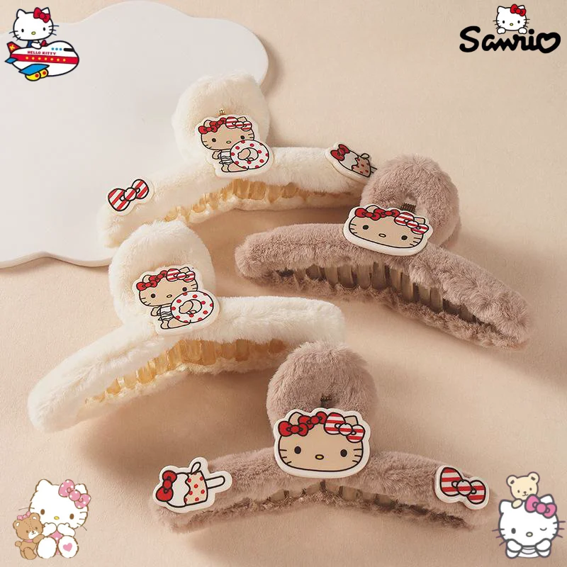 

Balck Skin Hello Kitty Hawaii Series Anime Autumn Winter Plush Grippers Cartoon Decorative Hair Ties Kawaii Cool Girls Hair Rope