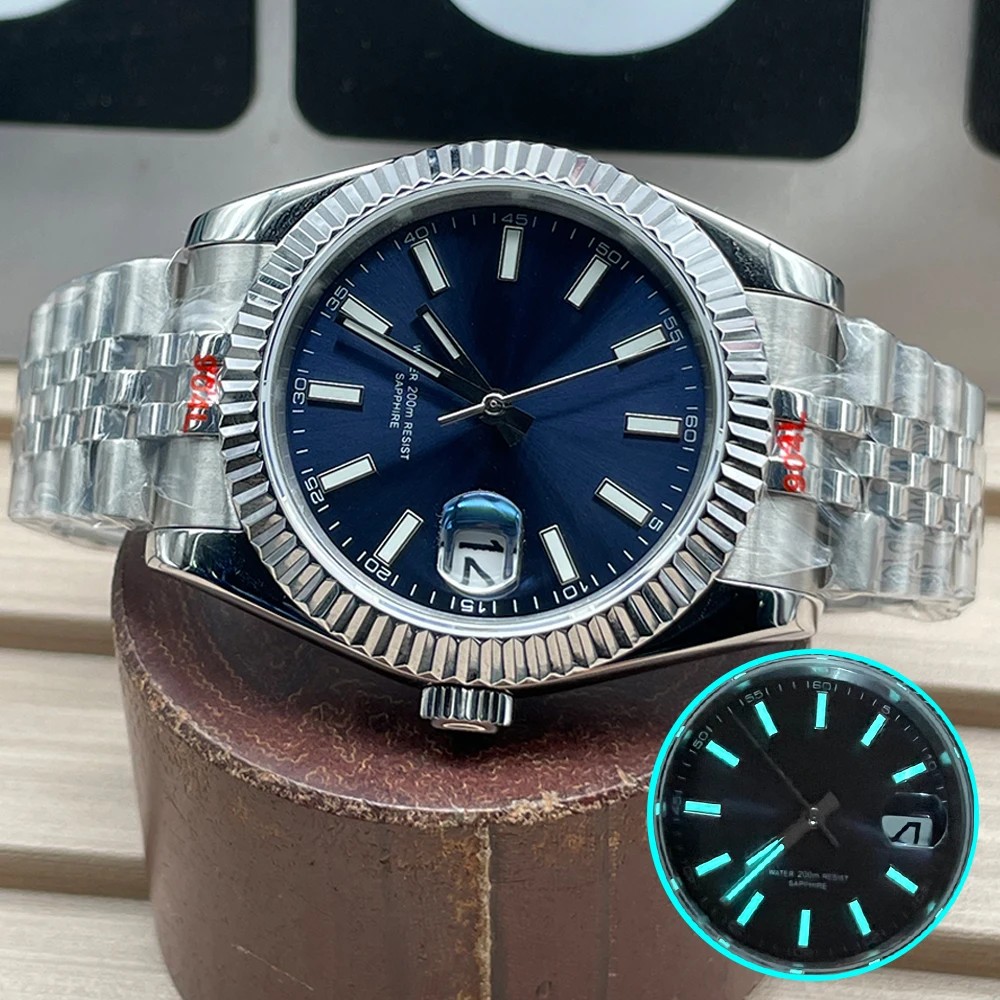 

Новинка 2023, мужские часы, Роскошные Синие светящиеся механические наручные часы с сапфировым стеклом, мужские водонепроницаемые часы 20 бар
