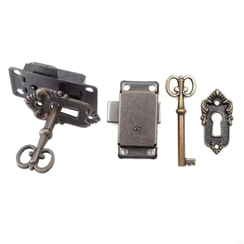 H4GE 2pcs Small Zinc Alloy Cabinet Lock Set for Decorative Antique Furniture