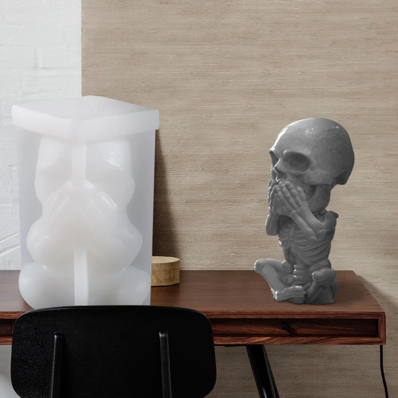 

3D Skull Epoxy Resin Mold Halloween Funny Skeleton Modeling Plaster Silicone Mould DIY Crafts Mold