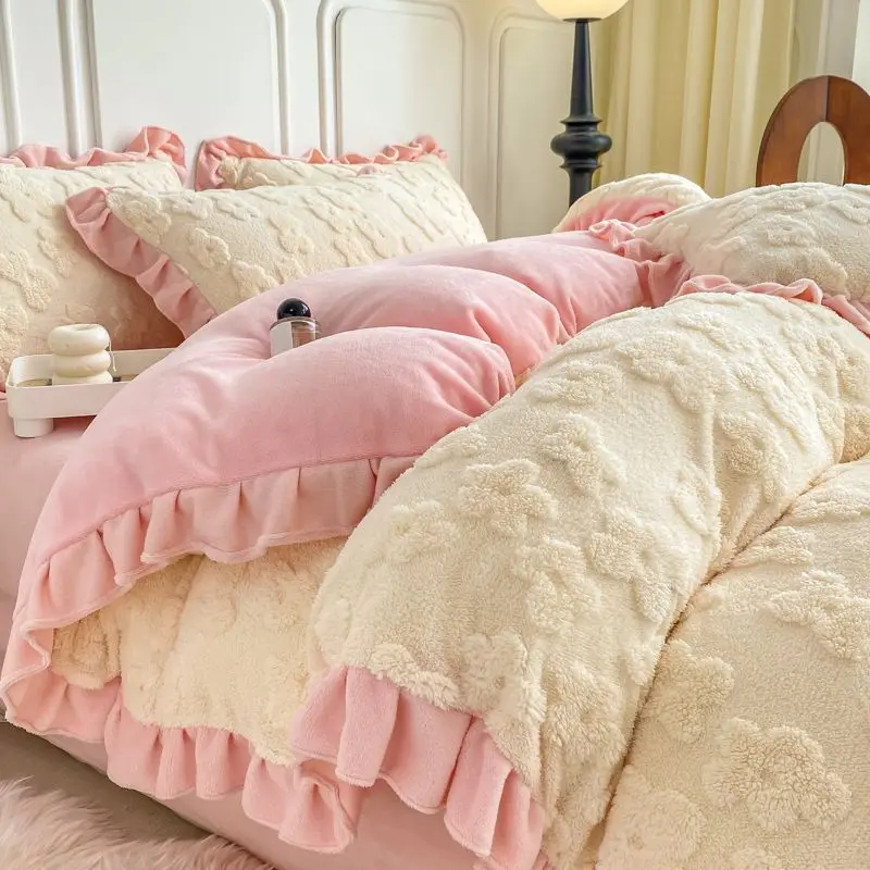 

Зимний теплый толстый Бархатный комплект постельного белья, Королевский размер, одеяло, чехол, домашний текстиль, пододеяльник, простыни и наволочки, 4 шт. в комплекте