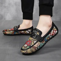 Luxury Print Canvas Loafers Men Boat Shoes Spring Breathable Casual Slip-on Men's Shoes Comfort Flat Driving Shoes Men Plimsolls 2