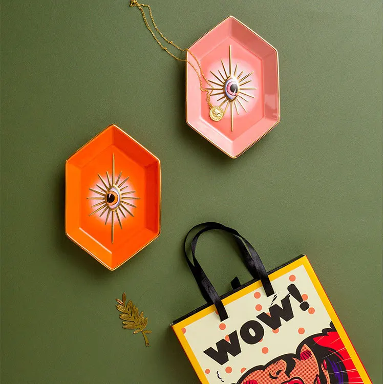 Description Picture 4 of itemCreative Colorful Hexagonal Eye Tray Ceramic Home Porch Decorations Ornaments Jewelry Storage Tray Desktop Decorative Tray