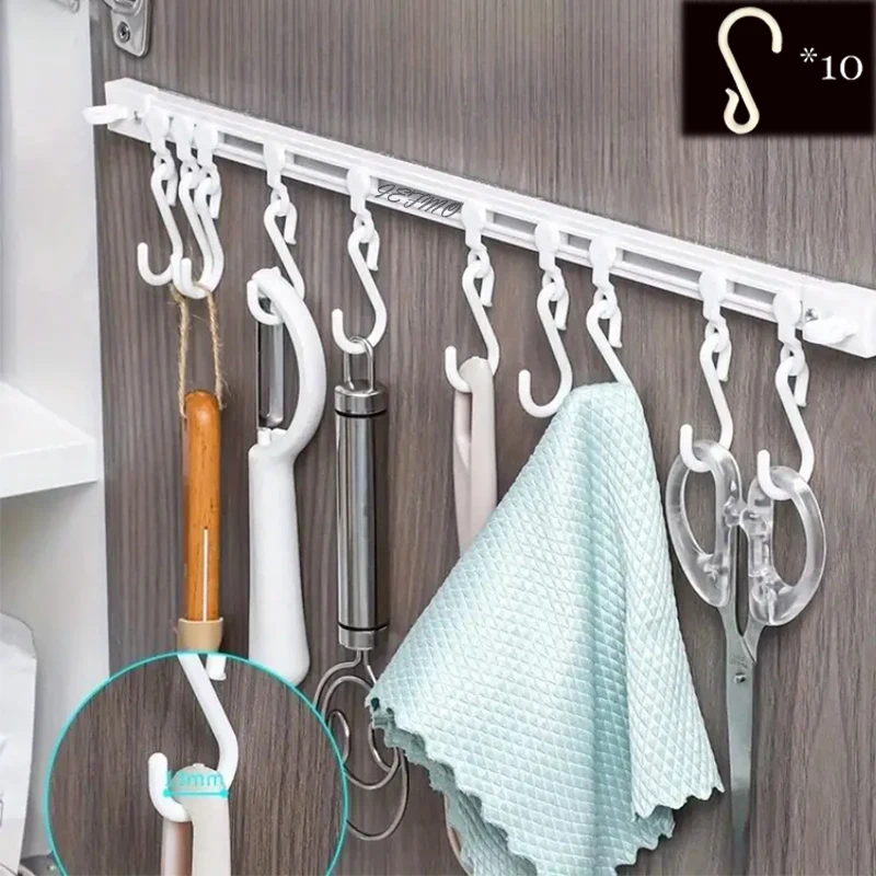 

1Pcs Kitchen Organizer Track Wall Hooks, Cabinet Door Slide Hooks, Wall No Punch Household Hanger, S Sticky Hooks Kitchen Tools