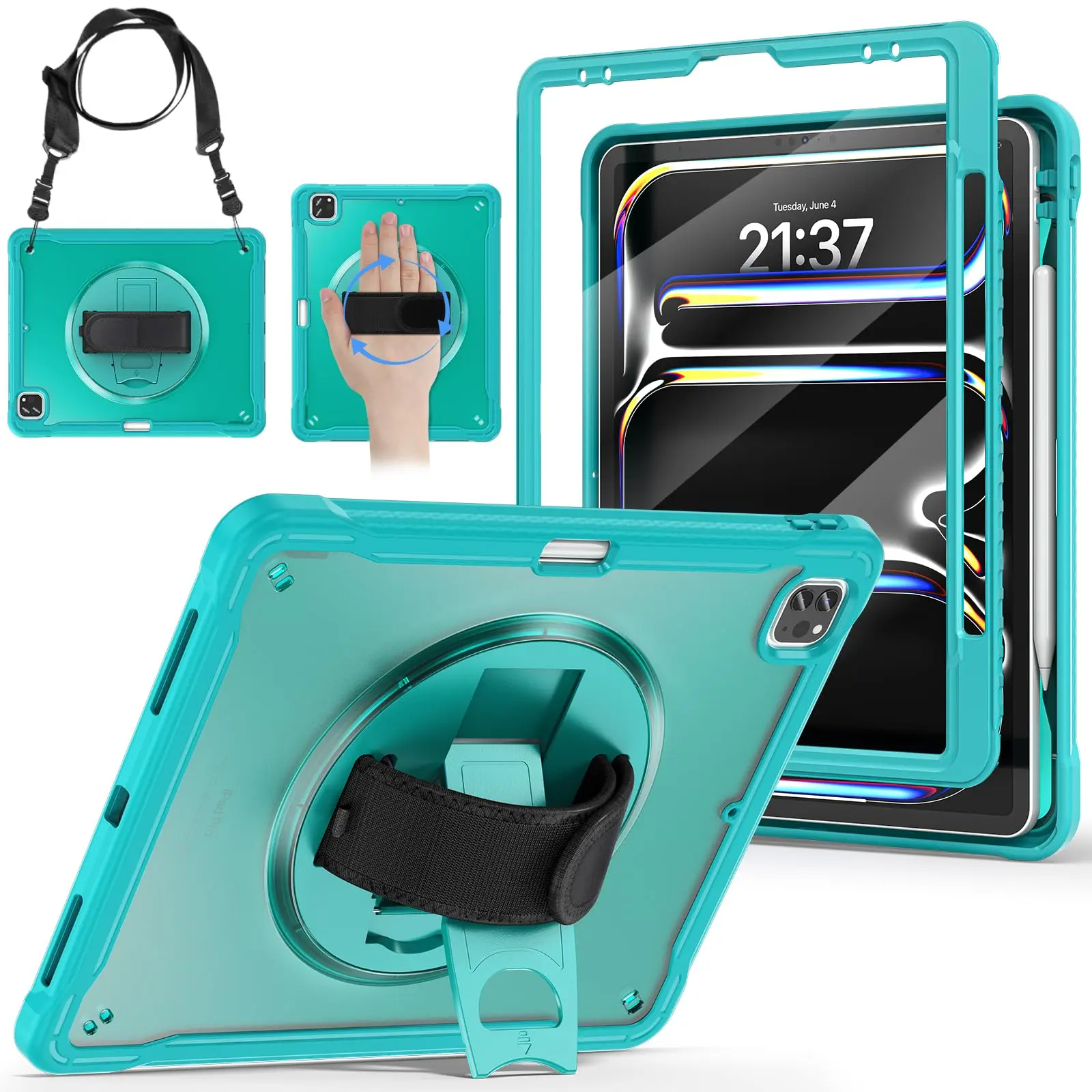 Heavy Duty Shockproof iPad Case with Shoulder Strap - Versatile Protection for iPad Air, Pro, and Mini