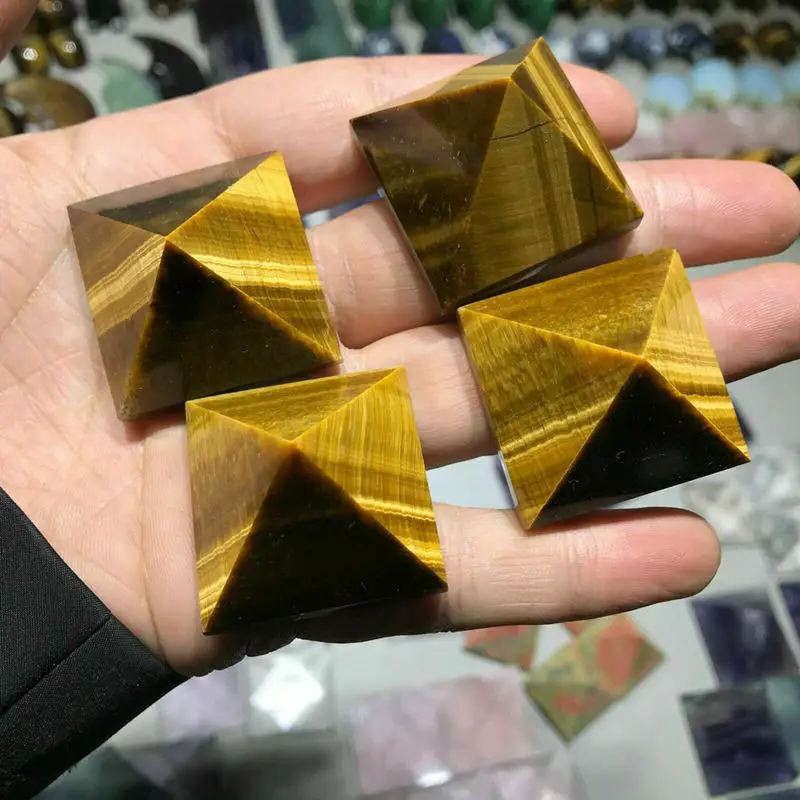 

25-60mm Natural tiger's Eye quartz crystal heals pyramid chakra energy tower gems