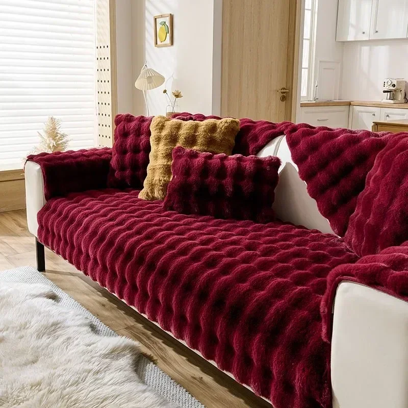 Thick Rabbit Plush Chaise Longue Anti Slip Sofa Mat 4seasons Universal Anti Slip Couch Cover L-shaped Sofa Slipcover Living Room 5