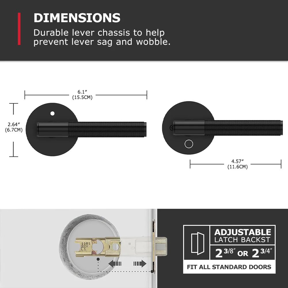 Viladepot Privacy Door Handle Knurled Handle Lever Matte Black Bedroom Bathroom Passage Door Lock Reversible Keyless