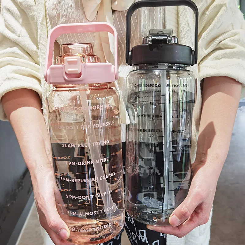 Water Bottle 2L with Straw Female Jug Girls Portable Travel bottles Fitness Bike Cup Summer Cold Water Jug with Time Marker water bottle,sports water bottle,sports bottle